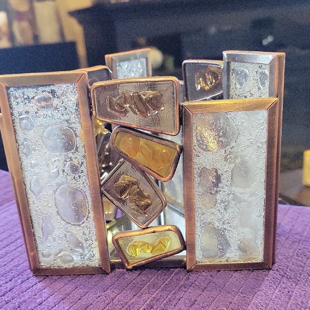 PartyLite Waters Edge Mosaic Triangle Candle Holder,EUC